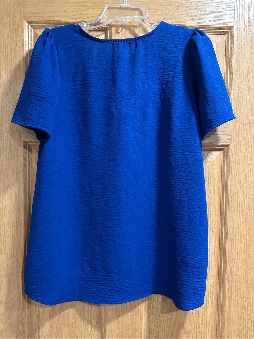 Hemish USA Royal Blue V-Neck Textured Short Sleeve Blouse - Picture 5 of 7